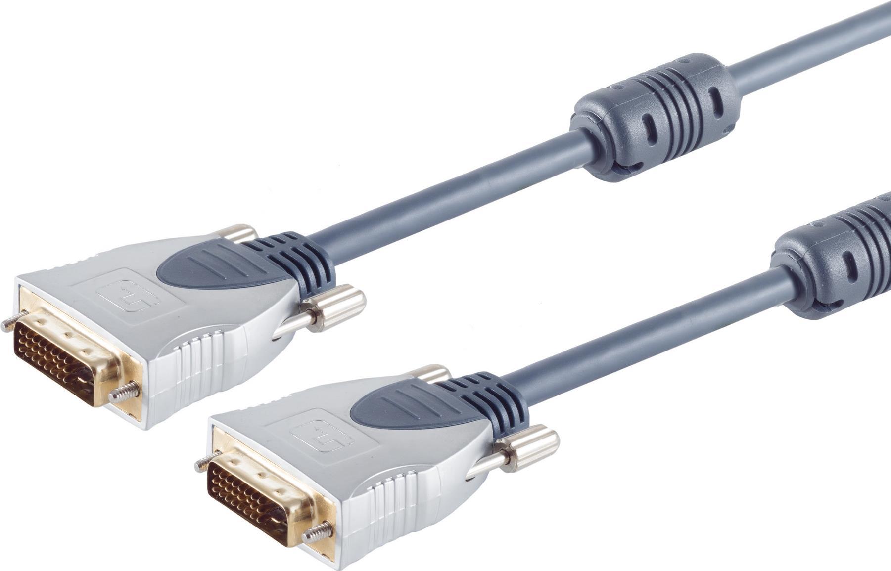 S/CONN maximum connectivity Home-Cinema DVI-D Stecker auf DVI-D Stecker 24+1, Dual-Link, verchromte Metall-Stecker, vergoldete Kontakte, 2x Ferrit, 5,0m (77445-MHQ)