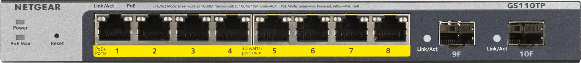 Netgear GS110TP Managed L2/L3/L4 Gigabit Ethernet (10/100/1000) Grau Power over Ethernet (PoE) (GS110TP-300EUS)