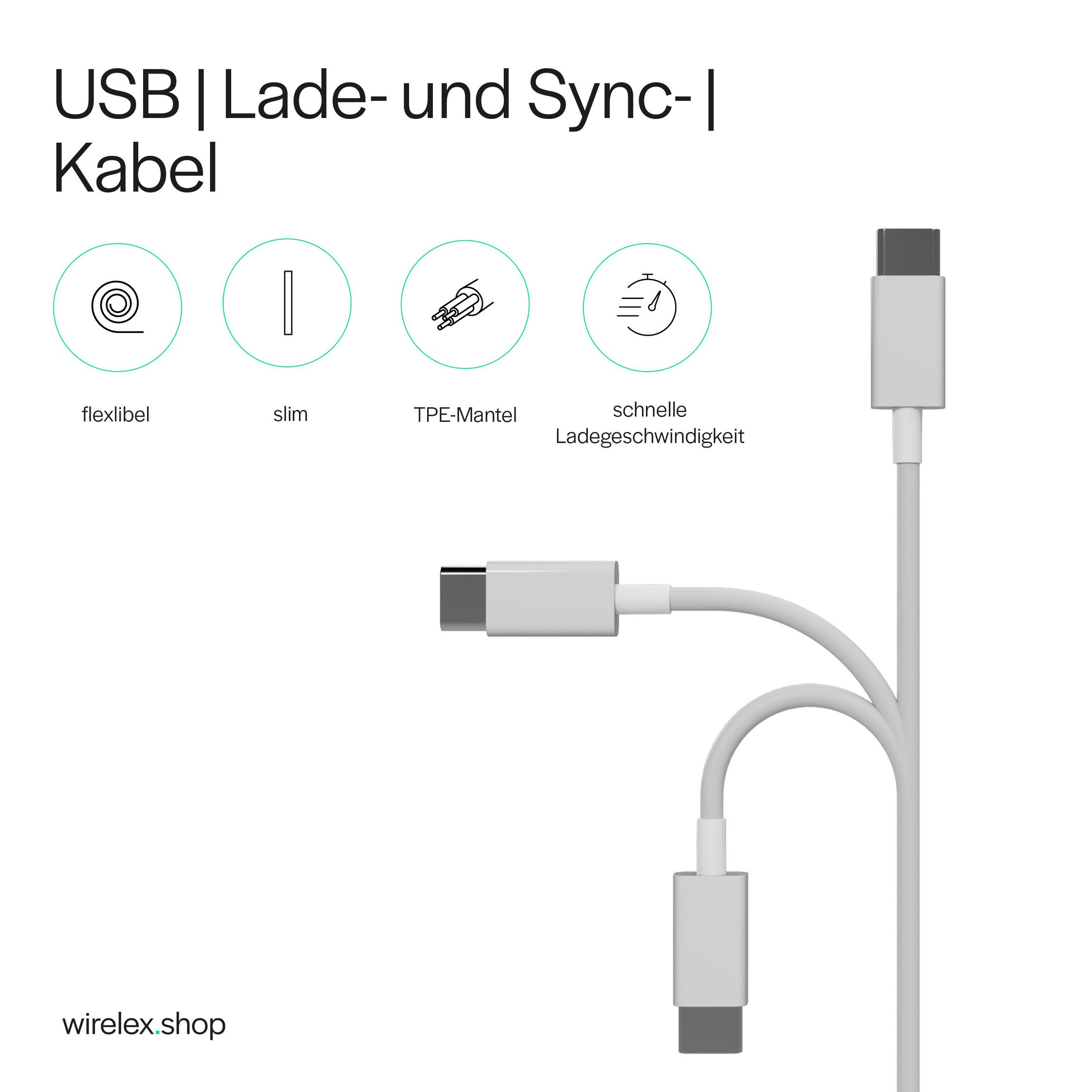 Flexline USB-C auf USB-C Kabel, USB 2.0, 2 m, 60 W, Weiß