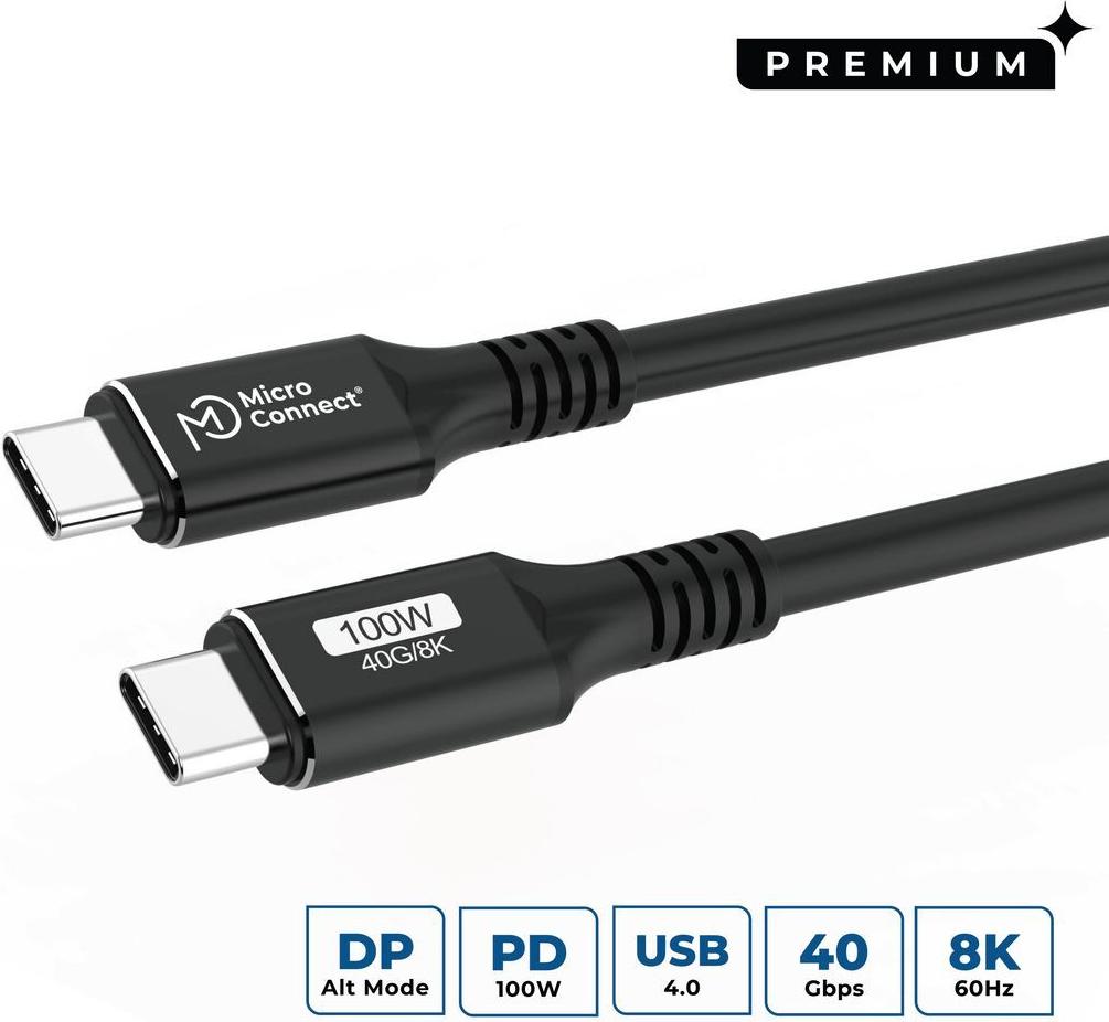 MicroConnect USB-C to cable Premium 100W 40Gbps USB4 (USB4CC015)
