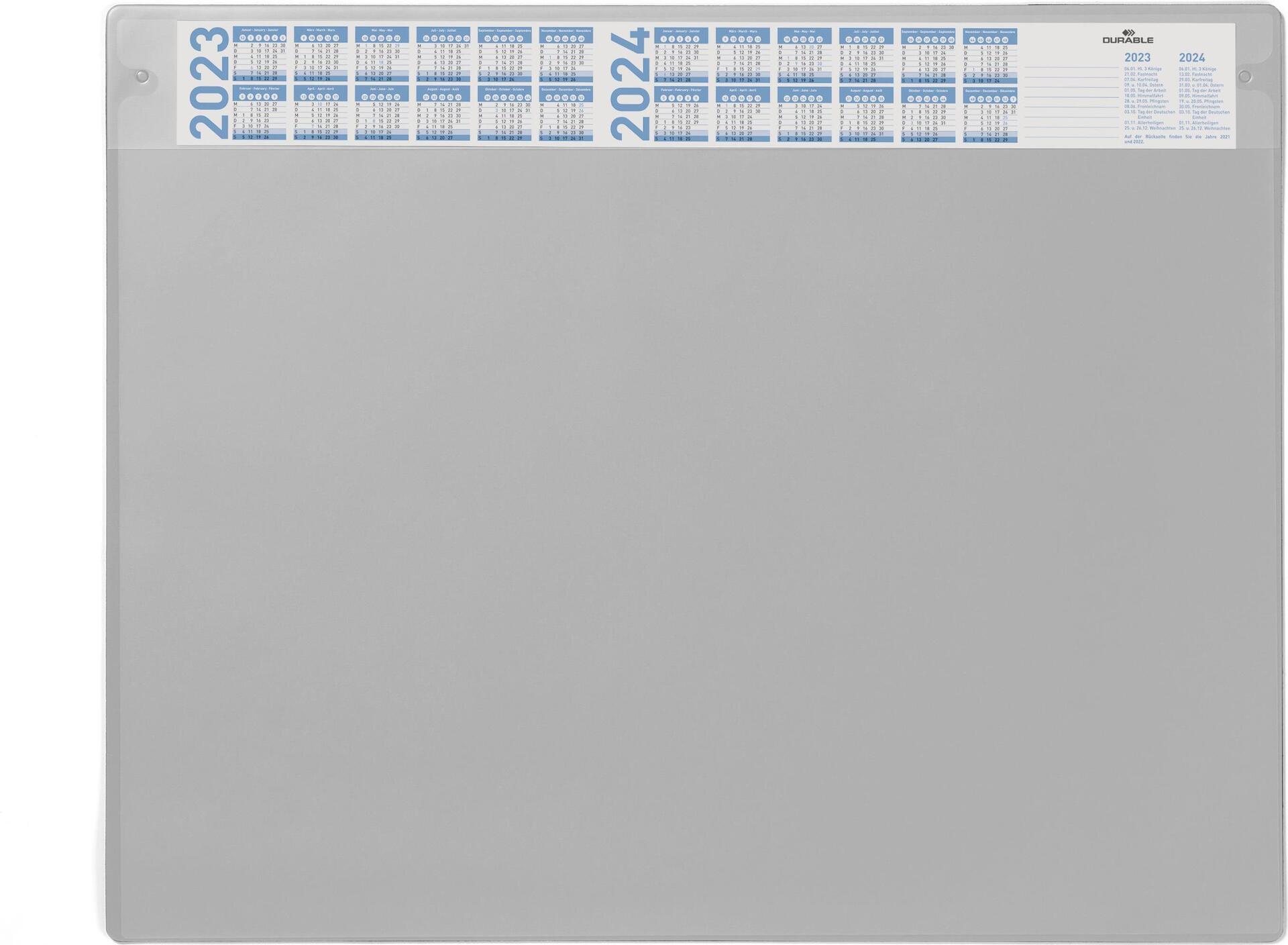 DURABLE Schreibunterlage mit Jahreskalender, grau mit austauschbarer Abdeckung, rutschfest (7205-10)