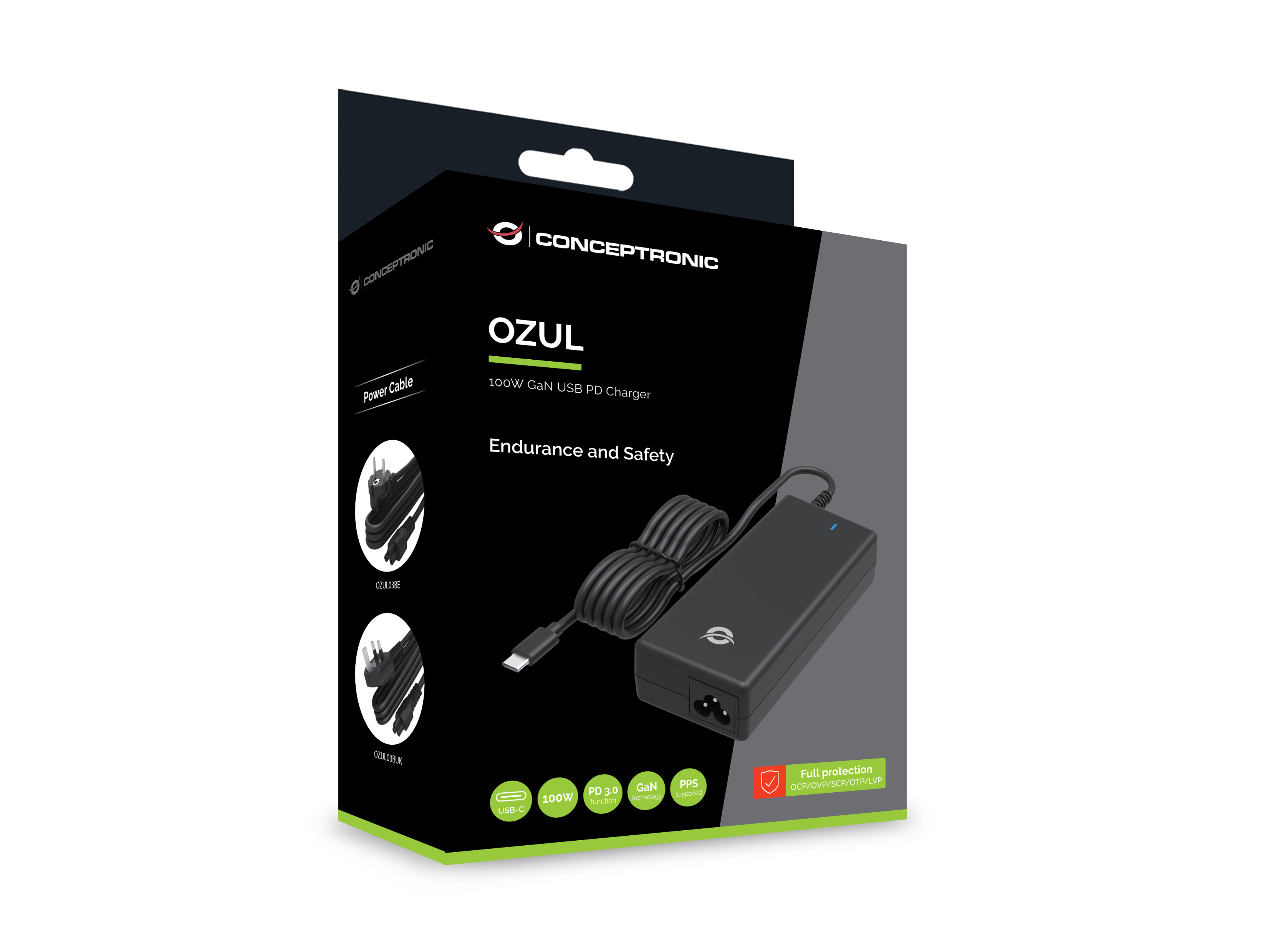 Conceptronic OZUL03BE USB-C Ladegerät 100 W PD GaN Schwarz
