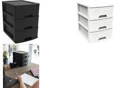 EDA Schubladenbox STONE, DIN A4, 3 Schübe, PP, schwarz Schübe mit Griffmulde und Auszugssperre, Boxen stapelbar, - 1 Stück (010321 NO)