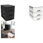 EDA Schubladenbox STONE, DIN A4, 3 Schübe, PP, schwarz Schübe mit Griffmulde und Auszugssperre, Boxen stapelbar, - 1 Stück (010321 NO)