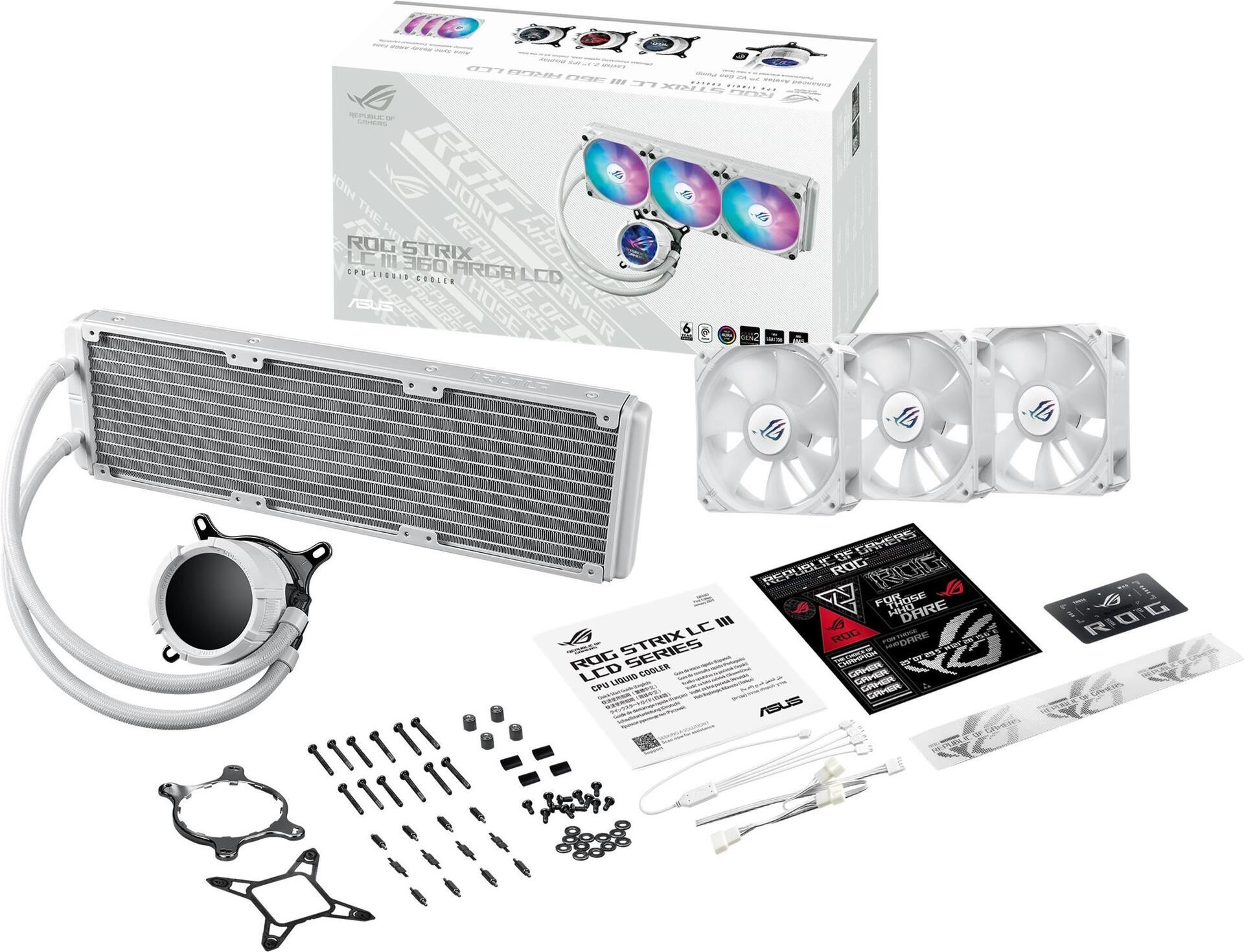 ASUS ROG Strix LC III 360 ARGB LCD White Edition Prozessor-Flüssigkeitskühlung 3x 120 mm Weiß