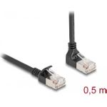 Delock RJ45 Netzwerkkabel Cat.6A S/FTP Slim 90° unten gewinkelt / gerade 0,5 m schwarz (80304)
