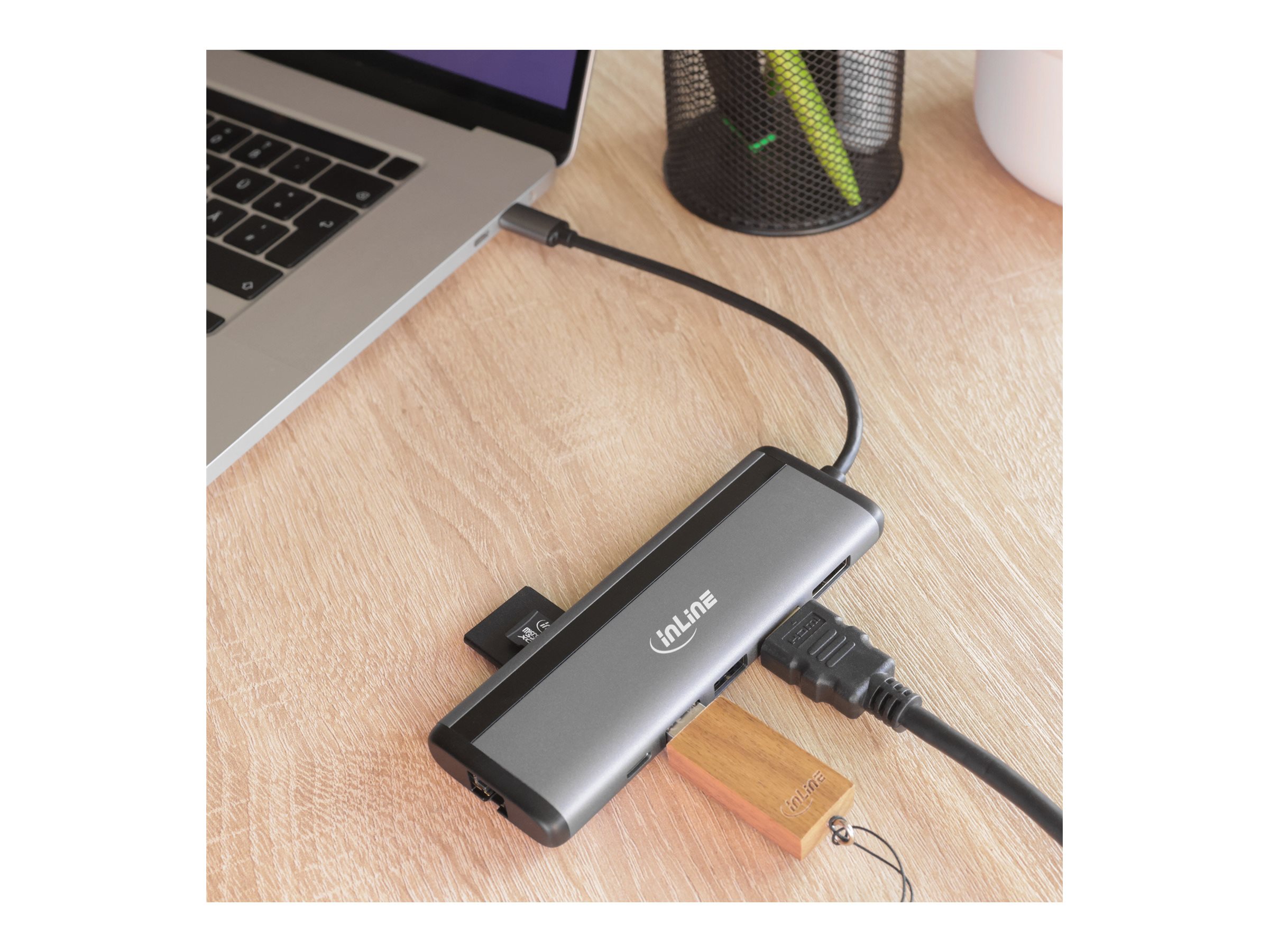 InLine 8-in-1 USB-C Multihub HDMI DP PD 100W Grau