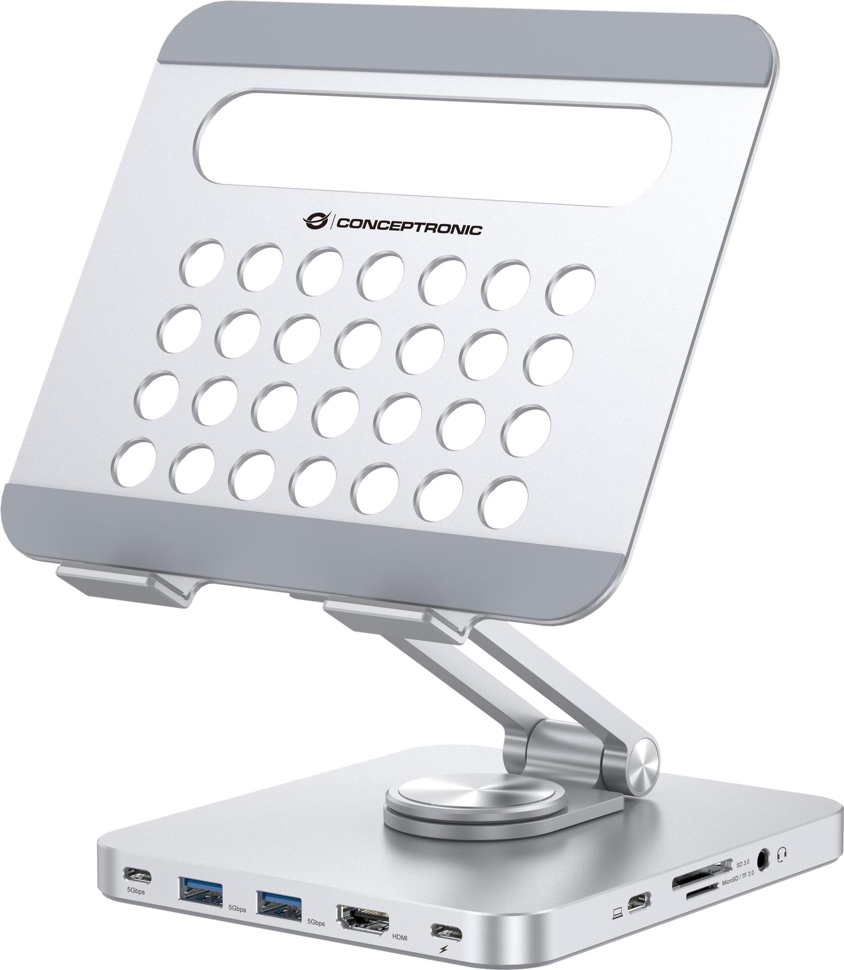 Conceptronic DONN26G Tablet-Ständer mit 8-in-1-Dockingstation (DONN26G)