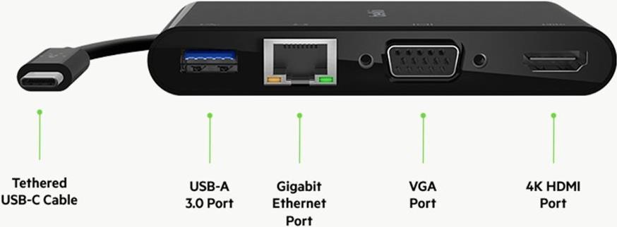 Belkin AVC004BTBK USB-C Dockingstation HDMI VGA Gigabit Ethernet 100 W PD Schwarz