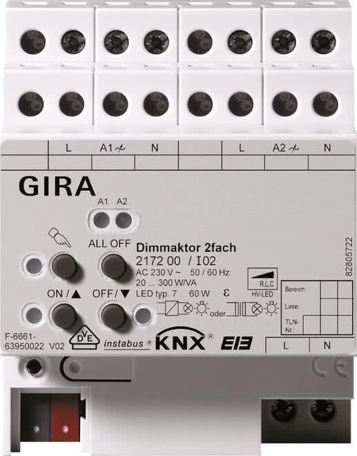 GIRA Universal-Dimmaktor 2-fach 217200 KNX/EIB REG 2x300W