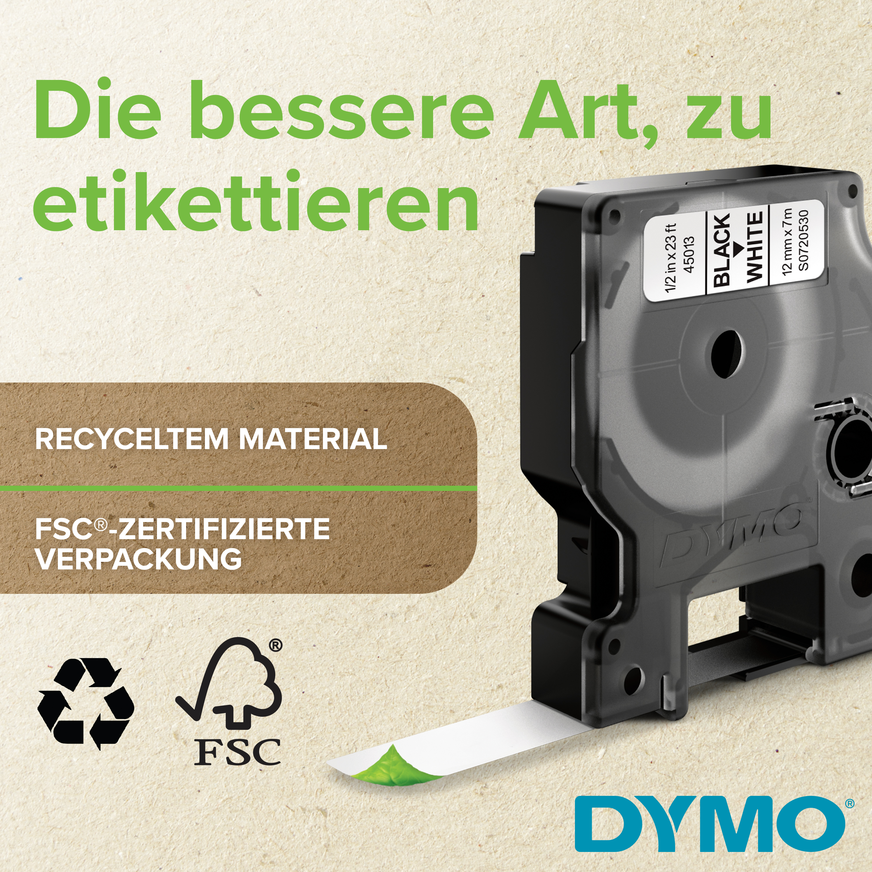 DYMO D1 Etikettenband weiß auf transparent 12 mm 7 m