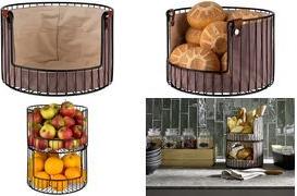 APS Brot- und Obstkorb, rund, Durchmesser: 275 mm, schwarz aus Metall, inklusive Tasche aus Baumwolle, beige-grau, - 1 Stück (30209)