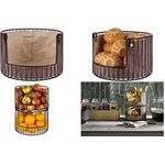 APS Brot- und Obstkorb, rund, Durchmesser: 275 mm, schwarz aus Metall, inklusive Tasche aus Baumwolle, beige-grau, - 1 Stück (30209)