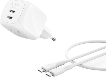Belkin Ladegerät Dual USB-C 50W PD PPS+1m Kabel (WCH019KQ1MWH-B6)