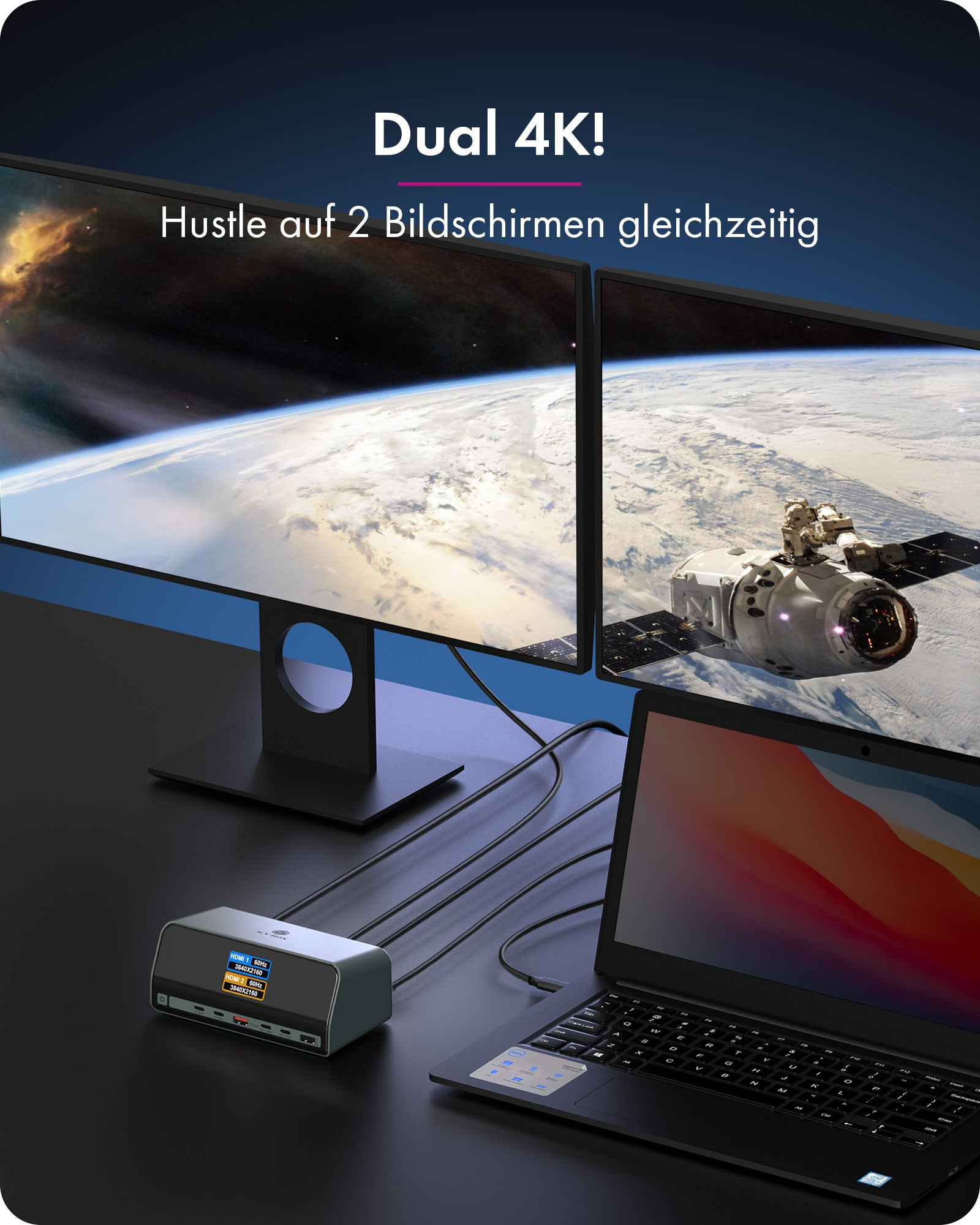 ICY BOX Heart Dock 2300 11-in-1 Dockingstation Dual 4K HDMI LCD Display Anthrazit