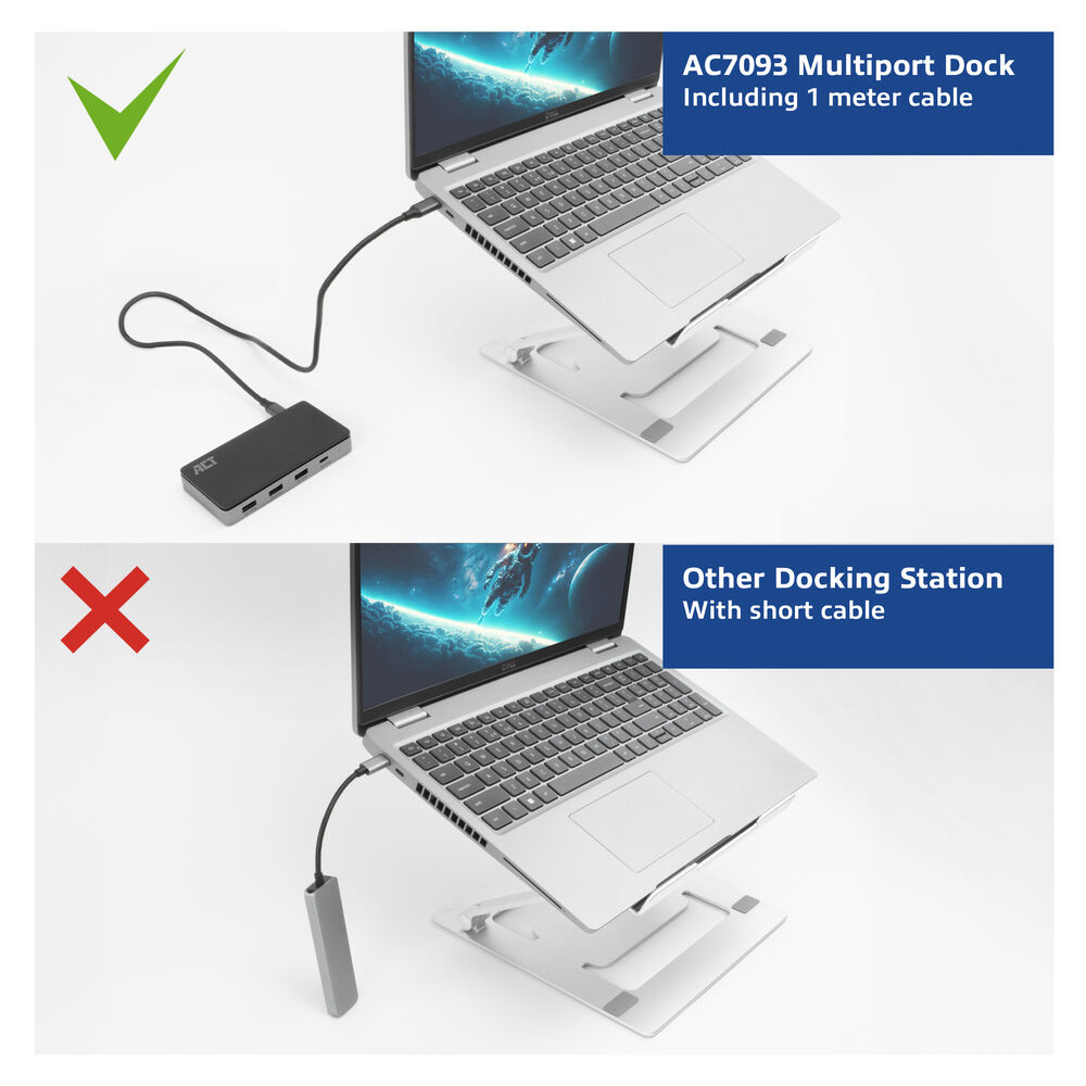 ACT AC7093 USB-C 3.2 Gen 1 Dockingstation 2x HDMI 4K MST Gigabit Ethernet 100 W PD Schwarz, Grau