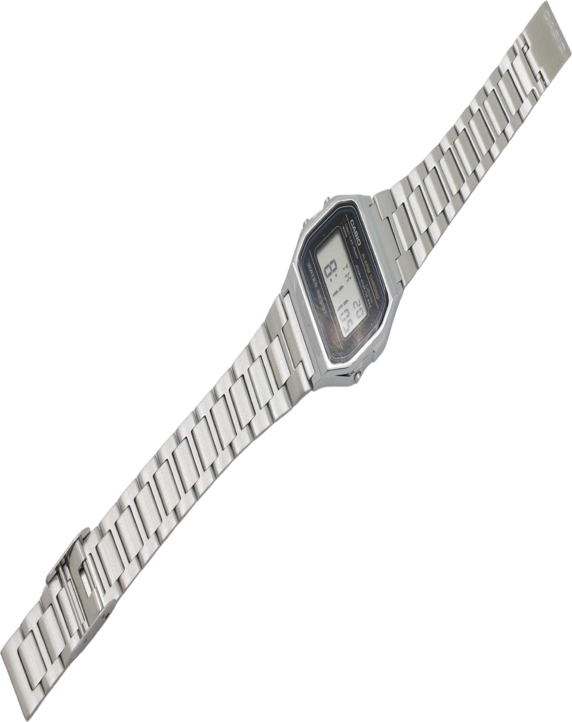 Casio Vintage A158WA-1DF Digitale Unisex-Uhr mit Edelstahlarmband Silber/Schwarz