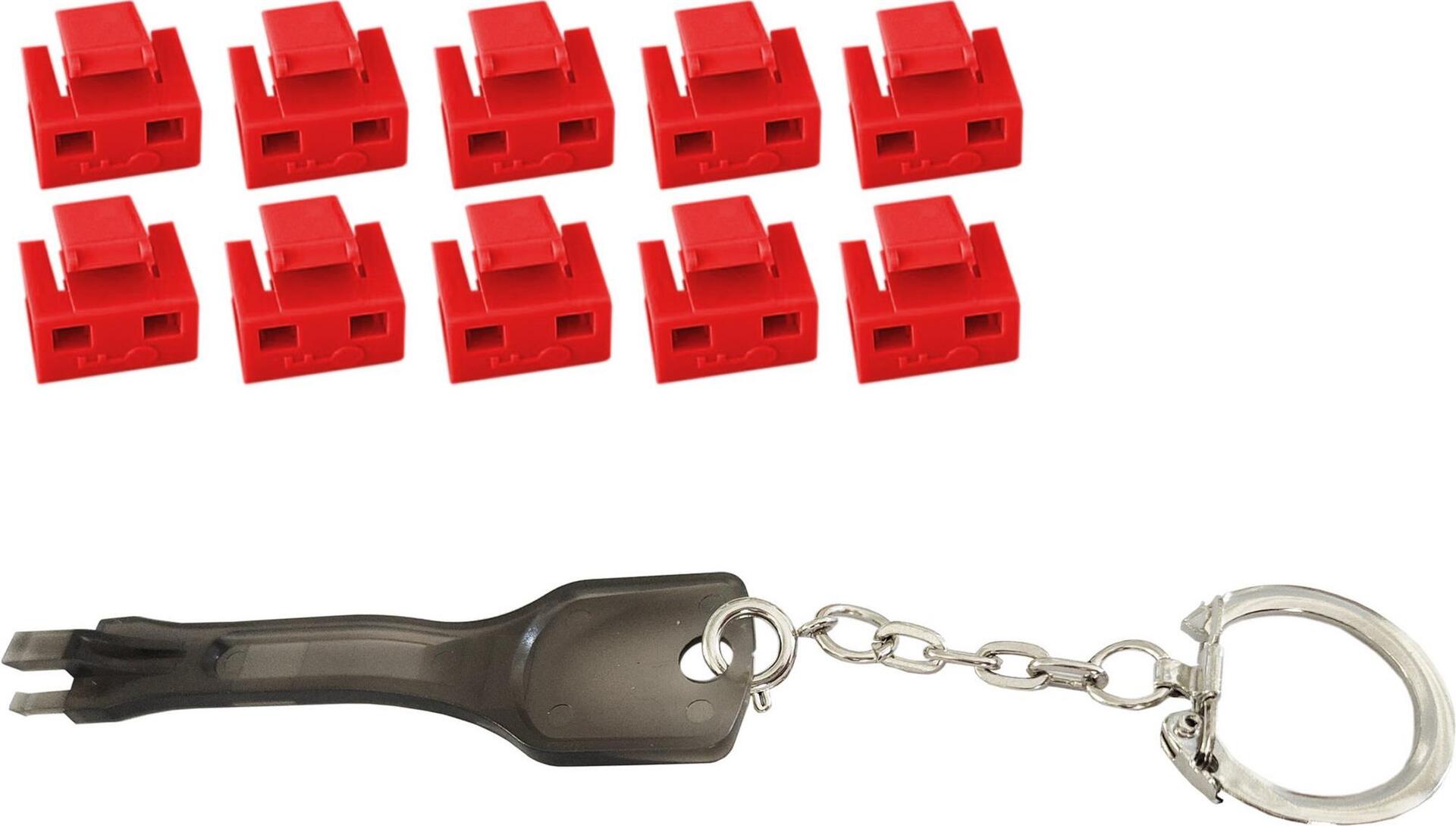 S/CONN maximum connectivity RJ45-Port Blocker mit Schlüssel (1x Schlüssel, 10x Schlösser), rot (08-01033)