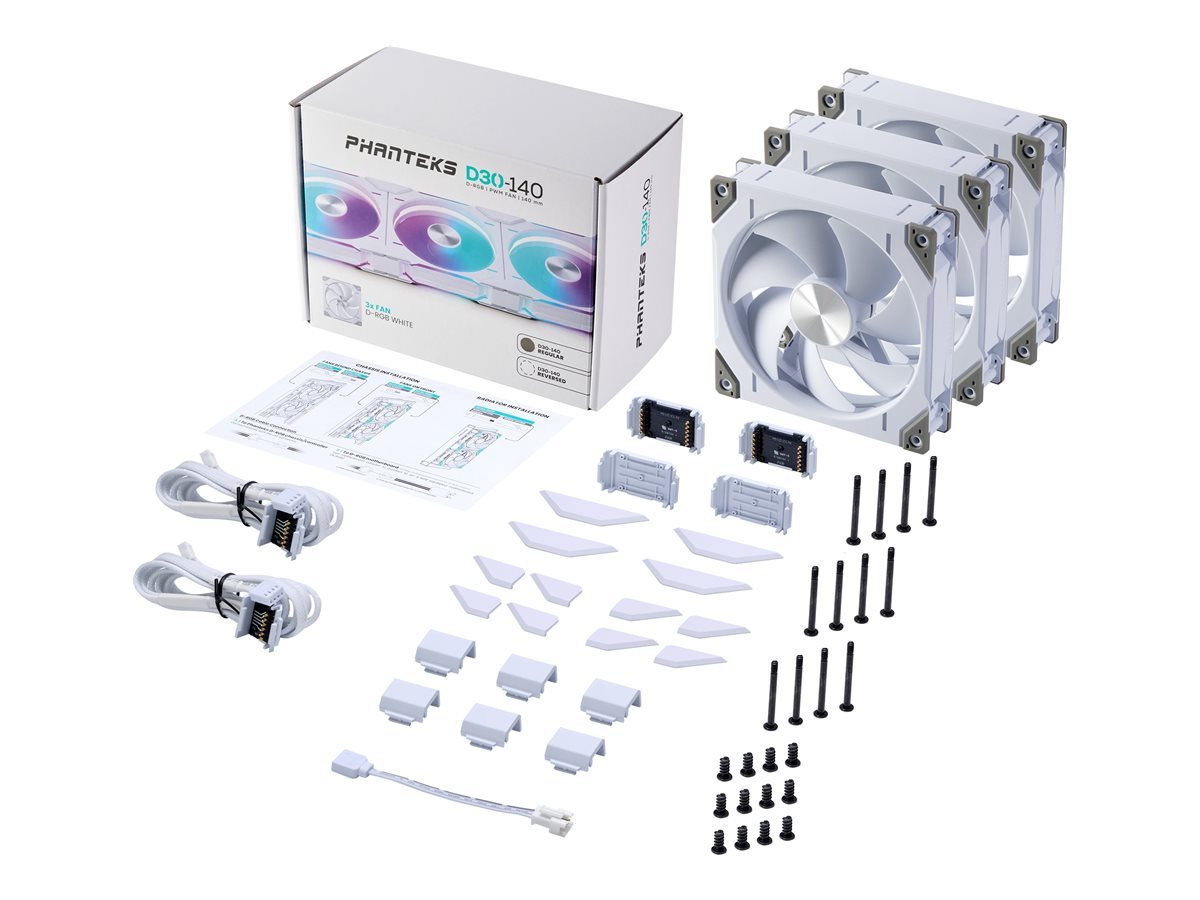 Phanteks D30 PH-F140D30 140mm PWM D-RGB Gehäuselüfter 3er Pack Weiß