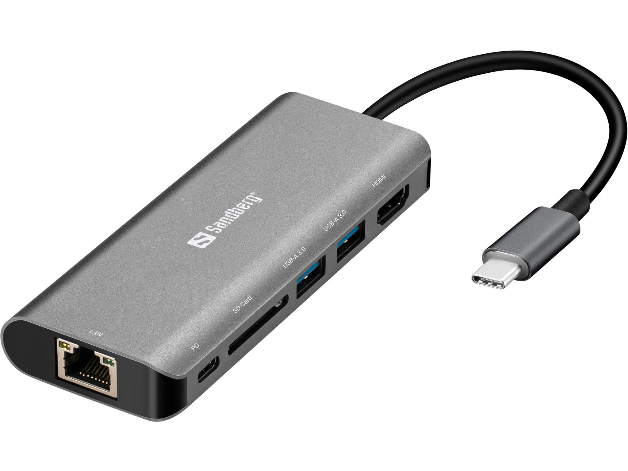 Sandberg USB-C Dock HDMI LAN SD USB 61W Weiß