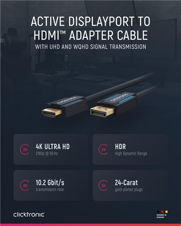 Clicktronic Casual DisplayPort/HDMI™ Adapterkabel, 5 m (44926)