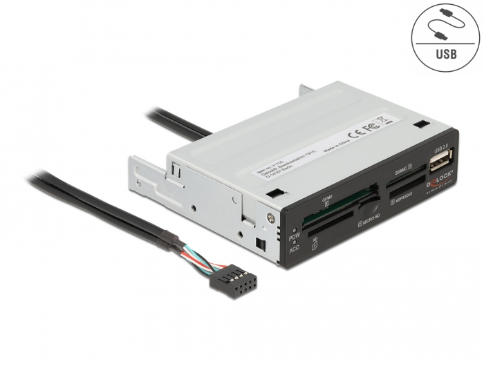 Delock 91708 Kartenleser 3,5" USB 2.0 5-Slot + USB-A Buchse Schwarz, Grau