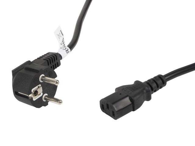 Lanberg Stromkabel CEE 7/7 auf IEC 60320 C13 90° gewinkelt 10 A 10 m Schwarz