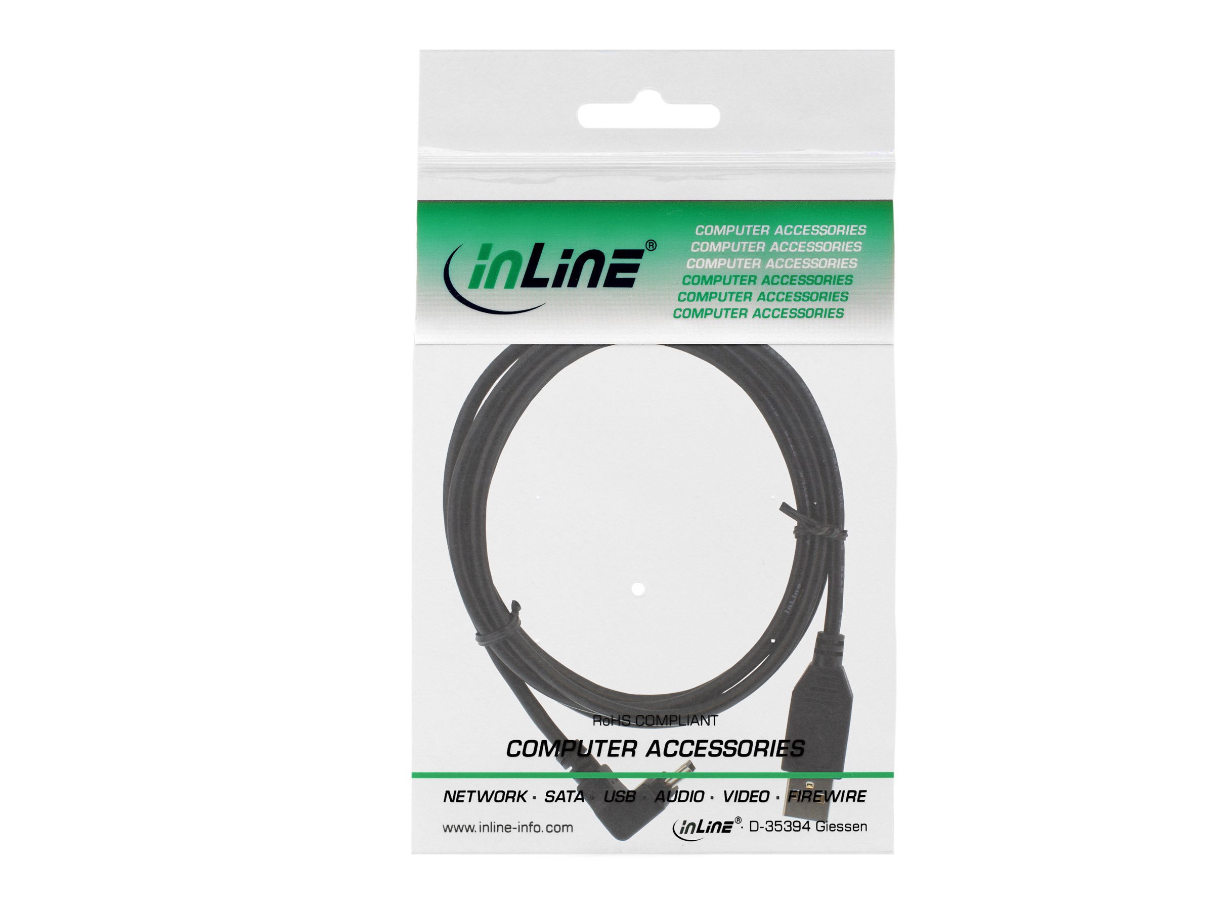 InLine USB 2.0 Mini-Kabel USB A auf Mini-B (5-polig) 90° gewinkelt 2 m Schwarz