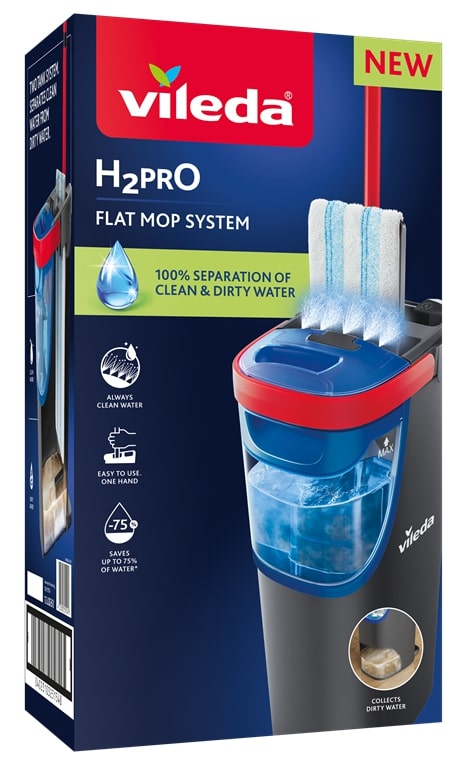 Vileda H2PRO Flat Mop System Mikrofaser 1200 ml Schwarz/Blau