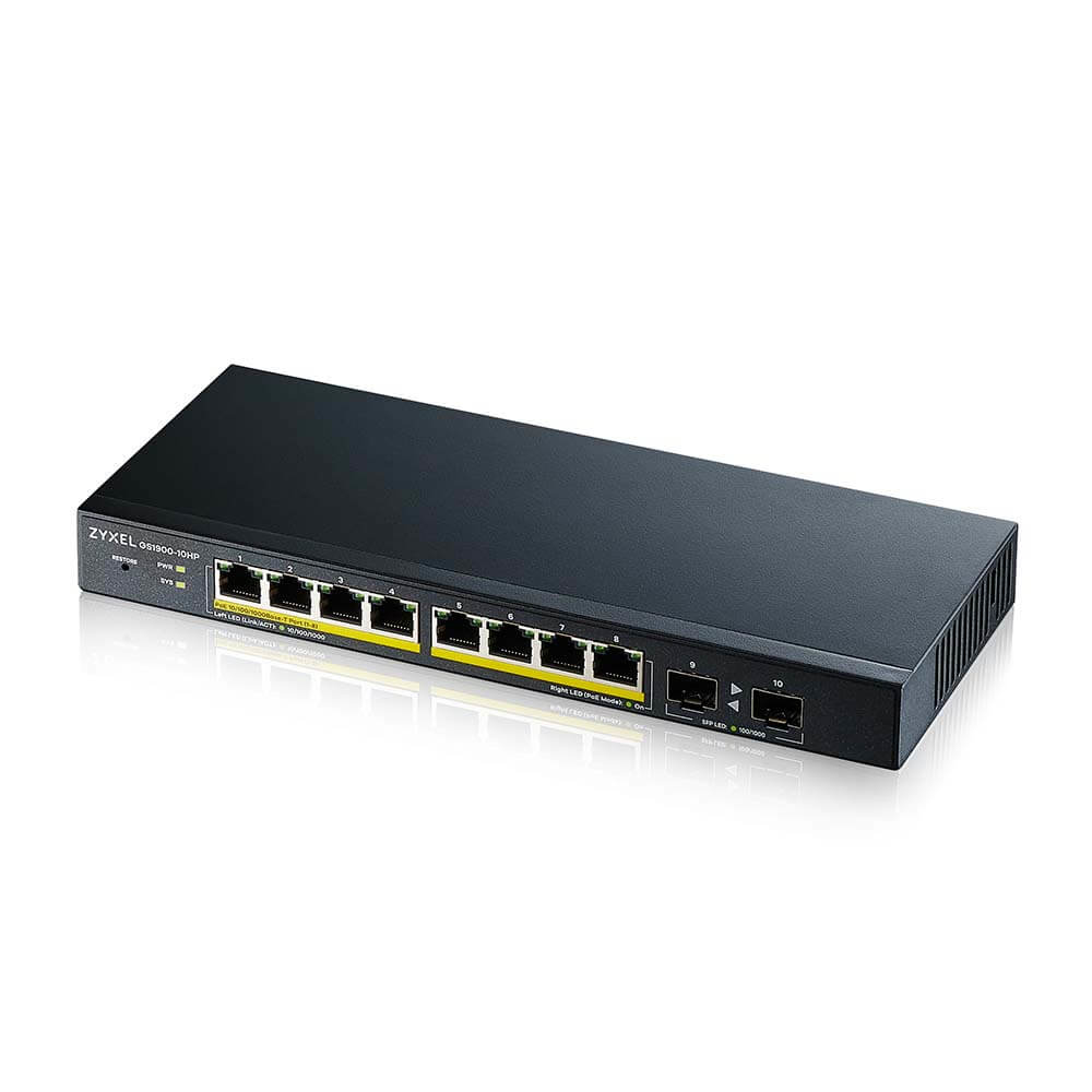ZyXEL GS1900-10HP Smart Managed Switch 8x Gigabit PoE+ 2x SFP Schwarz