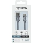 PowerRay Data Cable PR-DCUC120TGY, USB / USB-C, 1.2 m, Textile grey, Blister (PR-DCUC120TGY)