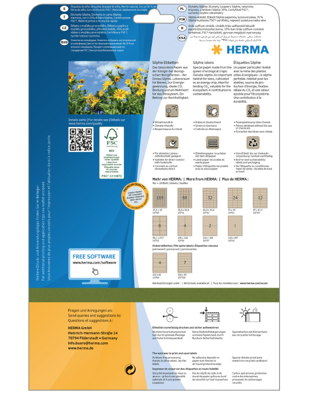 HERMA Etiketten aus Silphie-Papier 48,3 x 33,8 mm A4 Permanent Braun