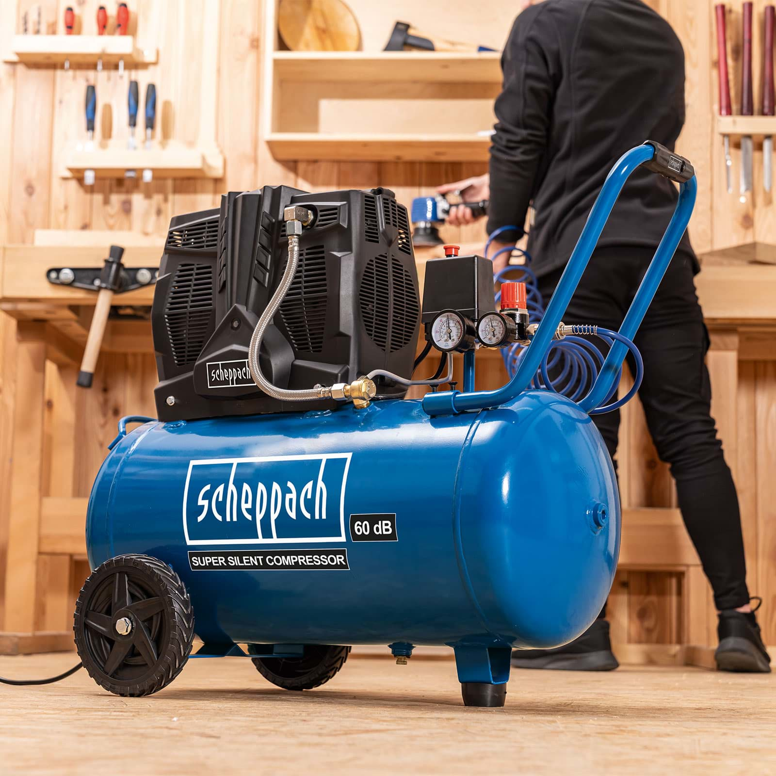 Scheppach Druckluft-Kompressor HC51Si 50 l 8 bar 1500 W Schwarz, Blau