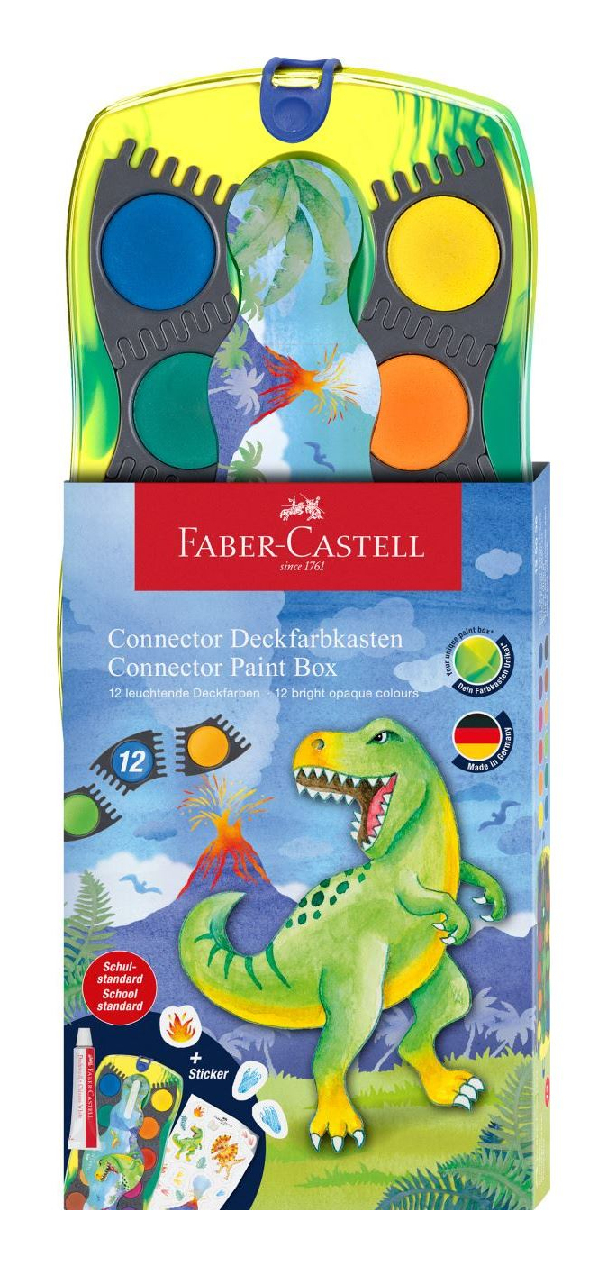Faber-Castell Dino Connector 12 Wasserfarbkasten 12 Farben inkl. Deckweiß Mehrfarbig