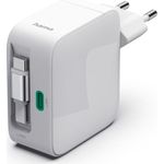Hama Schnellladegerät, GaN, 2x USB-C, ausziehbares Ladekabel, PD, 65 W, Weiß (00201957)