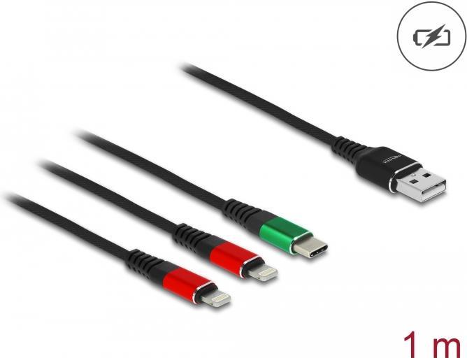 DELOCK 3 in 1 - Kabel nur zum Laden - USB männlich zu USB-C, 2 x Apple-Beleuchtung männlich (86821)