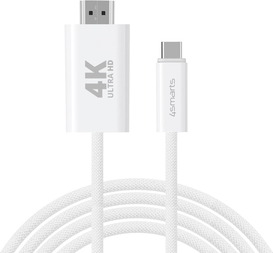 4smarts 540955. Kabellänge: 2 m, Anschluss 1: USB C, Steckverbinder 1 Geschlecht: Männlich, Anschluss 2: HDMI Typ A (Standard), Steckverbinder 2 Geschlecht: Männlich, Produktfarbe: Weiß (540955)