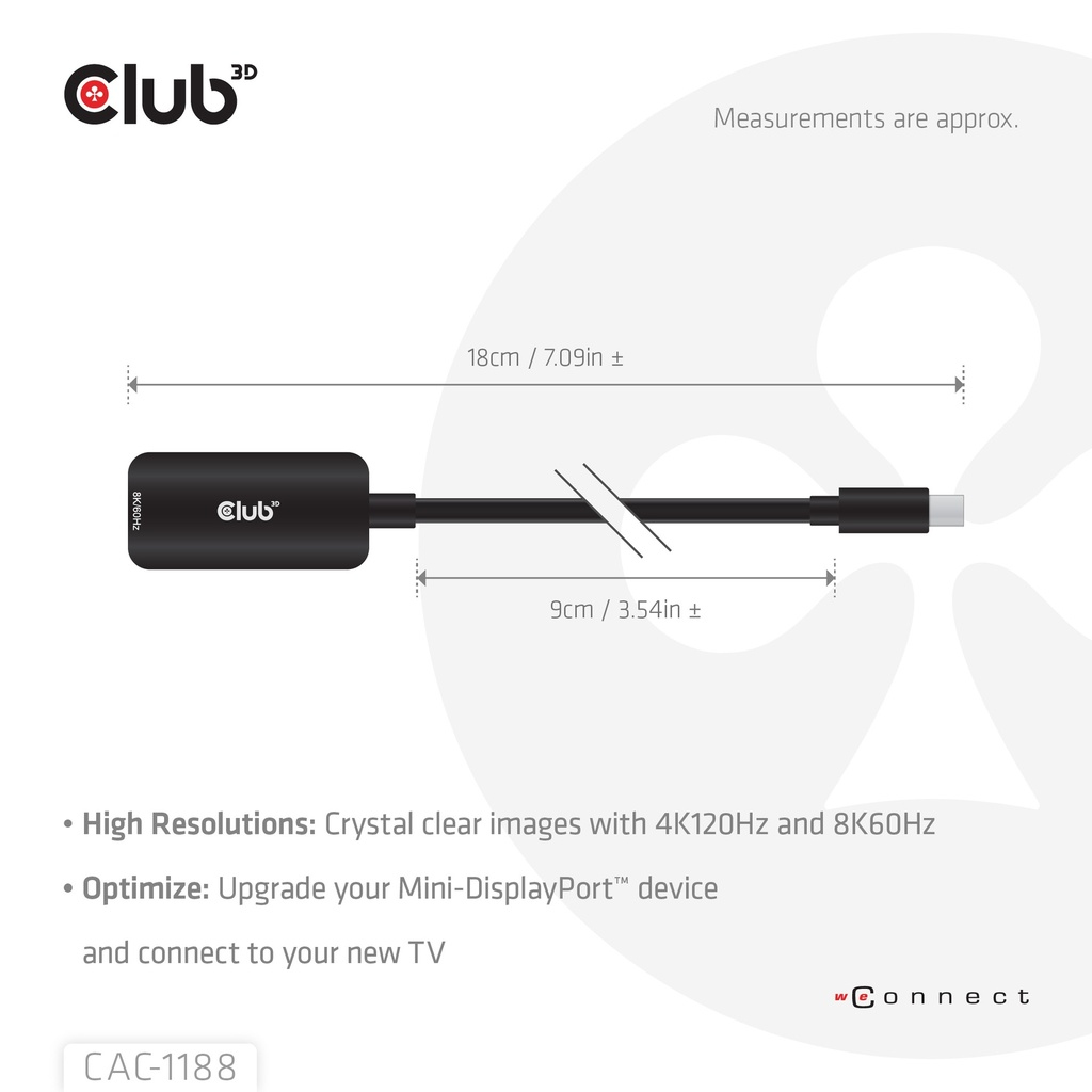 Club 3D CAC-1188 Mini DisplayPort 1.4 auf HDMI Adapter aktiv 8K 60 Hz Schwarz