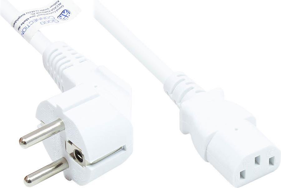 Netzkabel Schutzkontakt-Stecker Typ E+F (CEE 7/7, gewinkelt) an C13 (gerade), weiß, 0,75 mm², 1 m, Good Connections® (P0130-W010)