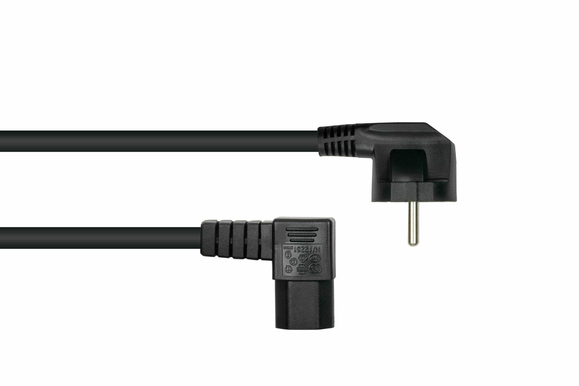 Kabelmeister SK0151-S030 Stromkabel Schutzkontakt Typ E+F an IEC C15 90° 3 m Schwarz