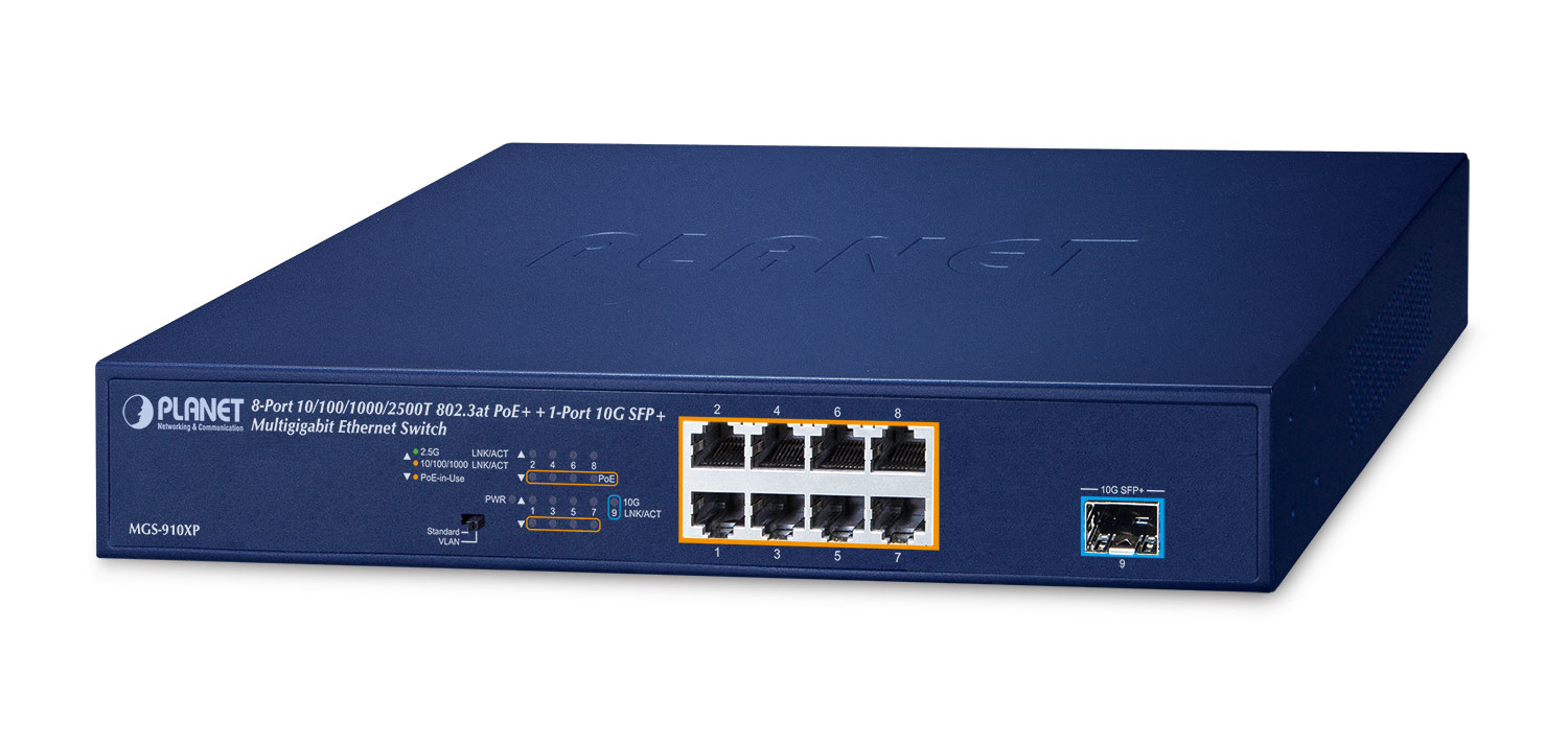 Planet MGS-910XP Unmanaged Switch 8 Ports 2.5G PoE RJ-45 Blau