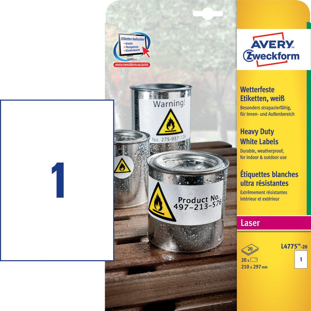 Avery Zweckform Heavy Duty Laser Labels L4775-20 A4 Weiß