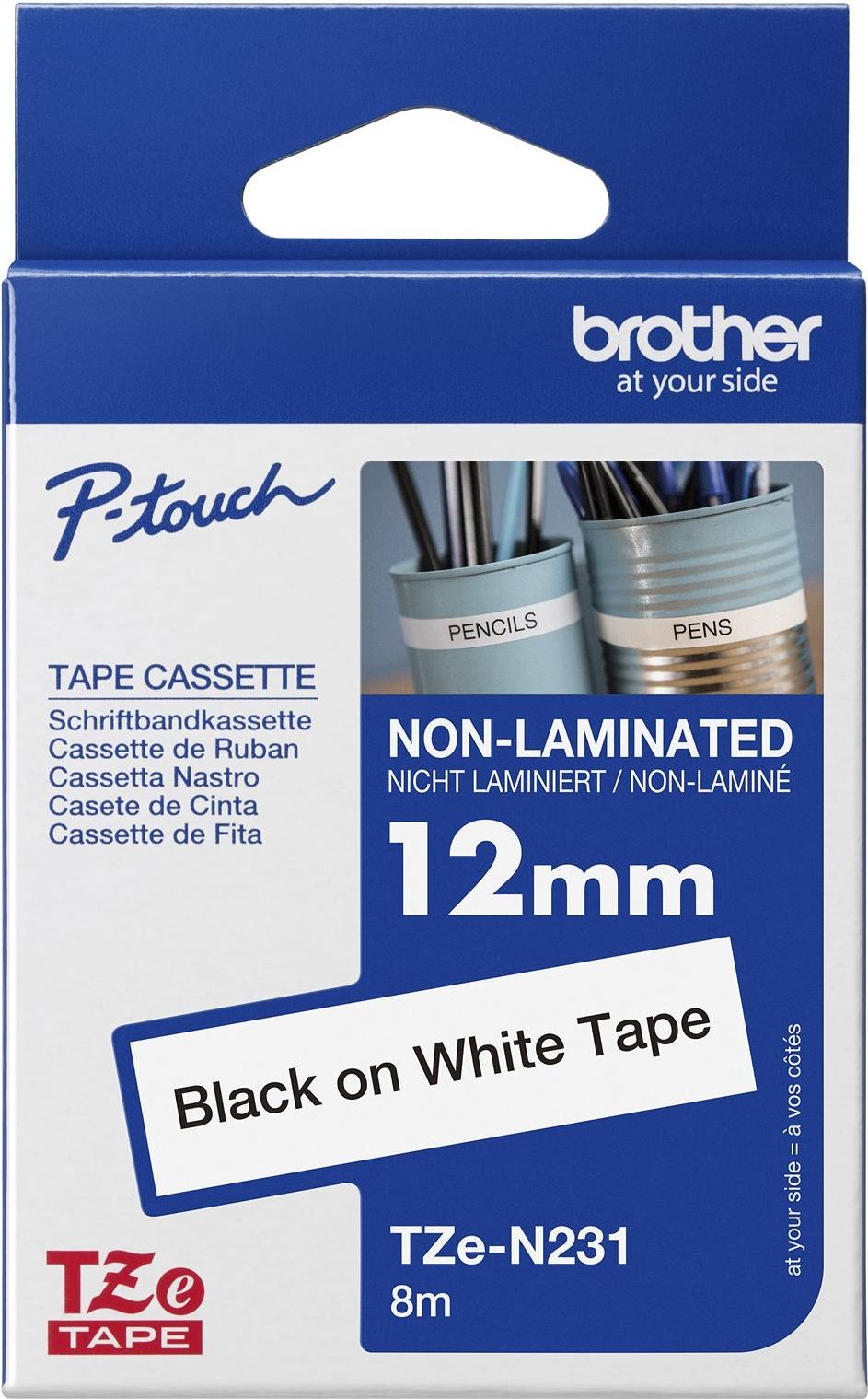 Brother TZe-N231 Nicht-laminiertes Schriftband 12 mm x 8 m Schwarz auf Weiß