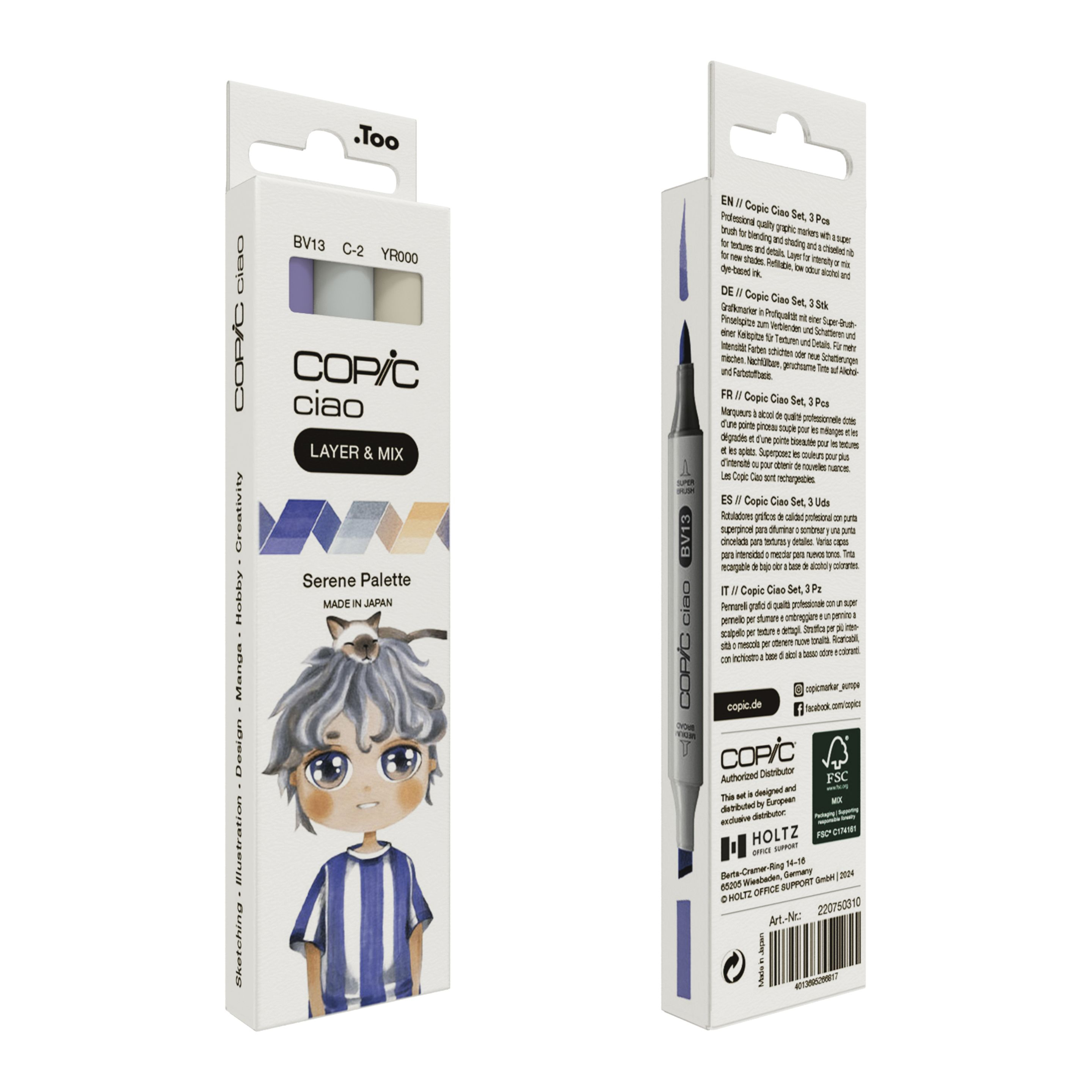 COPIC Ciao Serene Palette Layoutmarker-Set 1,0 + 6,0 mm, 3 St., Beige, Blau, Kühles Grau