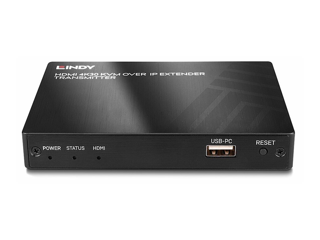 Lindy KVM over IP Extender Transmitter, 4K30 HDMI, USB HID, IR, 150 m, Schwarz