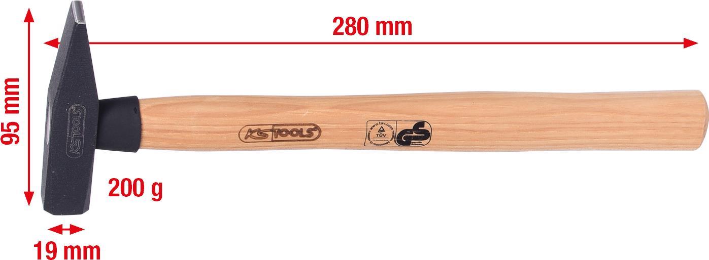 KS TOOLS Schlosserhammer mit Hickorystiel, 200g (142.1320)