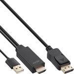 InLine® HDMI zu DisplayPort Konverter Kabel, 4K, schwarz/gold, 5m (17165P)