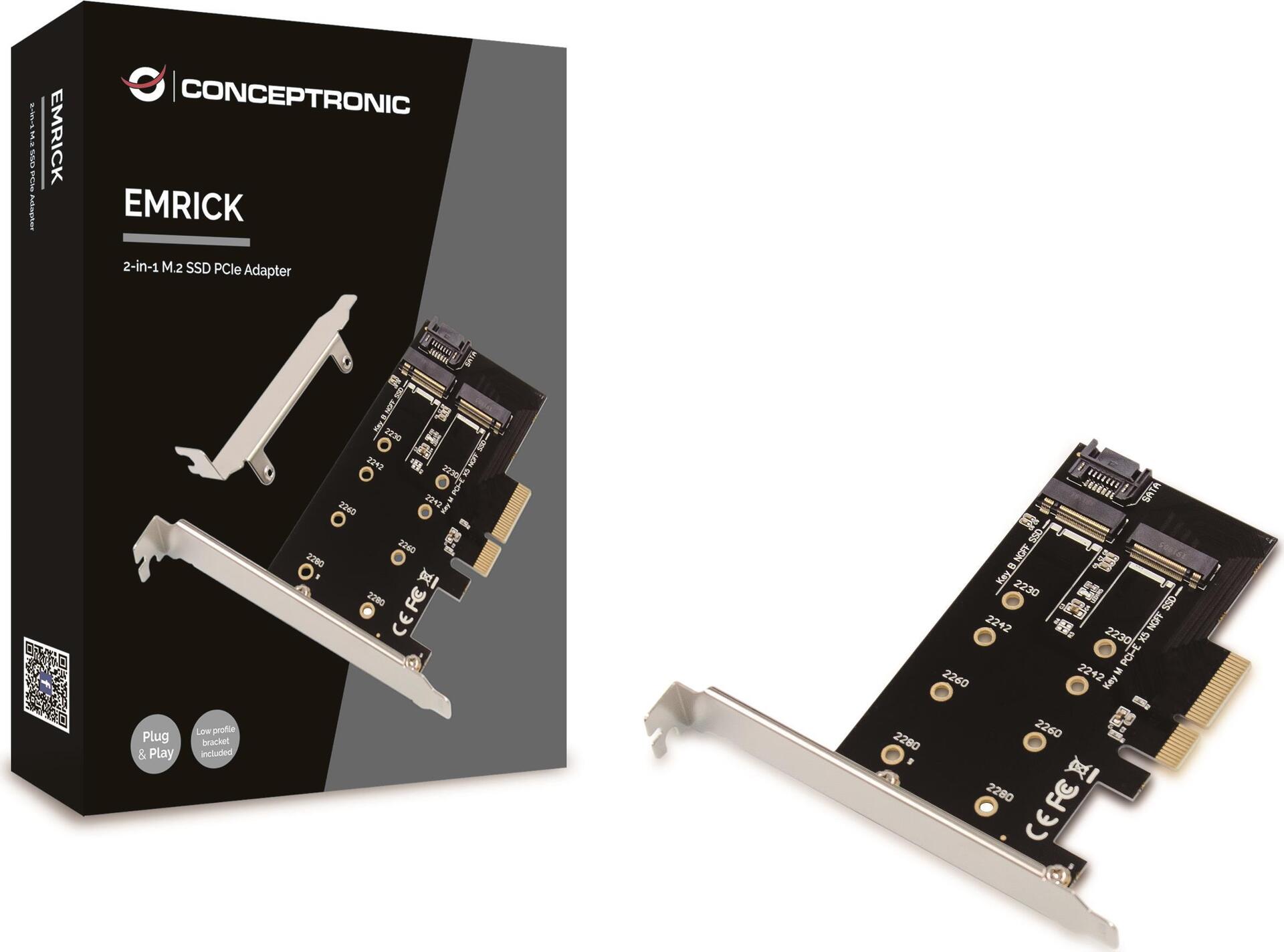 Conceptronic EMRICK 2-in-1-M.2-SSD-PCIe-Adapter SATA AHCI NVMe (EMRICK04B)