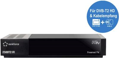 Renkforce 2500T2 HD DVB-T/T2/C Kombo-Receiver Aufnahmefunktion, freenet TV Entschlüsselung 3 Monate gratis, Deutscher DVB-T2 Standard (H.265) Anzahl Tuner: 1 (RF-4491573)