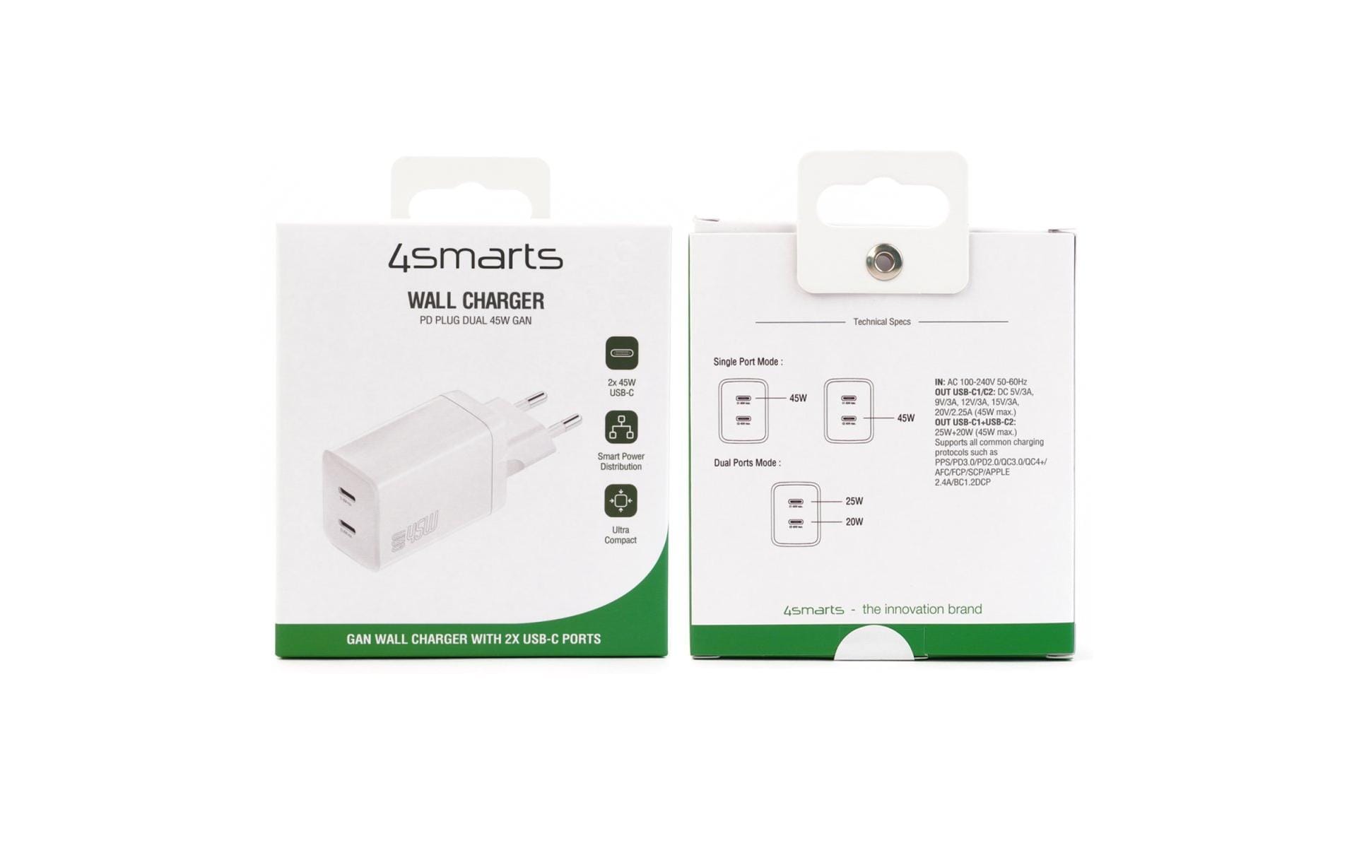 4smarts PDPlug Dual Netzteil 45 W GaN Weiß